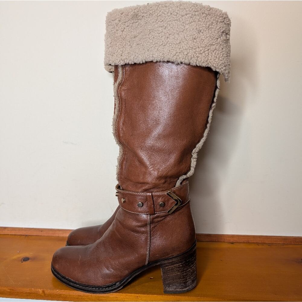 Napoleoni Shearling Leather Boots Brown Mid Calf Italy Size 38